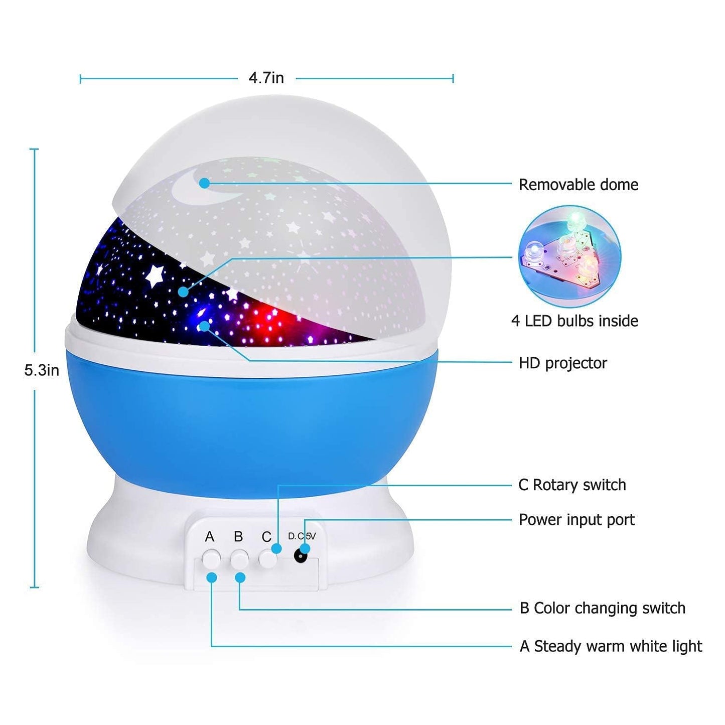 Night Light Lamp Projector, Star Light Rotating Projector, Star Projector Lamp with Colors and 360 Degree Moon Star Projection with USB Cable,Lamp for Kids Room